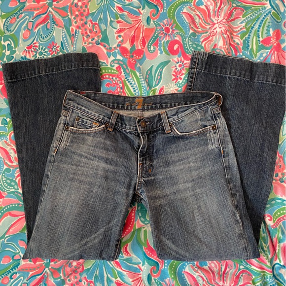 7 For All Mankind Denim - 7 For All Mankind size 29 DOJO denim jeans flare leg cotton embroidered pocket